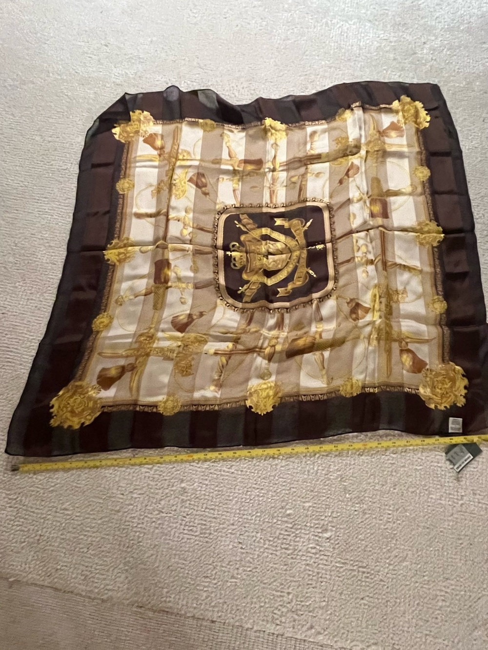 Brown and gold patterned silk scarf nwt